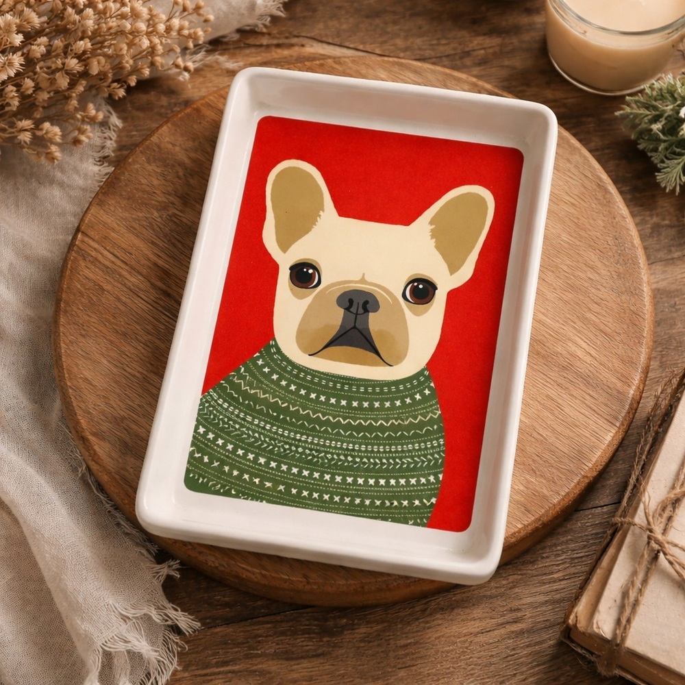 Magenta M Stamped Trinket Tray‎ Frenchie Pug in A Sweater Dog Trinket Tray Dish